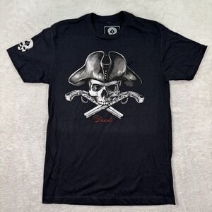 Zero Foxtrot T-Shirt Men Small Black Skull Buccaneer Pirate Crossed Guns Deeds‎